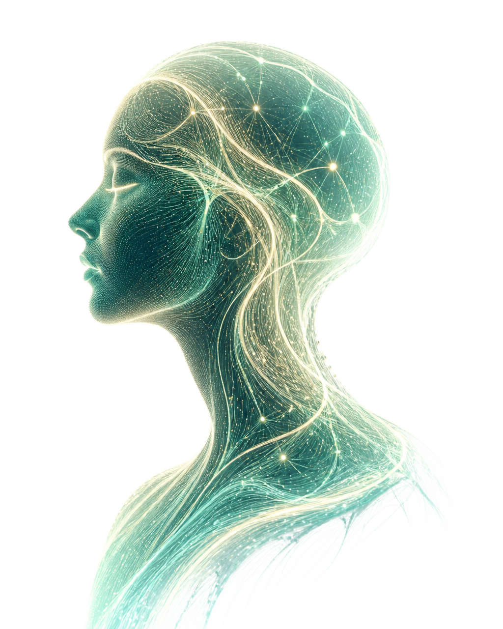 Silhueta de uma persona de inteligência artificial formada por linhas luminosas